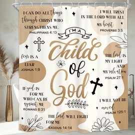 Homewelle Light Brown Abstract Bible Verse Shower Curtain Scripture Christian Boho Mid Century Inspirational Quotes 60Wx72H Inch Minimalist Geometric Plant Waterproof Polyester Fabric Bathroom Bathtub