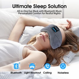 LOVE EYE Sleep Mask, Side Sleeper, Sleeping Mask with Headphones Bluetooth, 100% Opaque Eye Mask for Travel, Naps, Yoga, Meditation for Women Men (Grey)