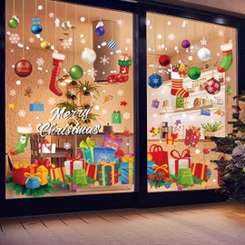 Quera Christmas Window Clings Christmas Ball Snowflake Gift Box Dot Static Window Stickers for Xmas Holiday Window Decorations Decal Home Party Ornaments, 11.8 "X 11.8", 6 Sheets