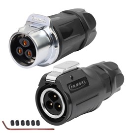CNLINKO LP-20 3-Pin Industrial Circular Connector, IP68 Waterproof, Screw-Lock Cable Coupler, M20 Male & Female Pair for Automation & Control