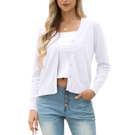 GRECERELLE Women's Cardigan Elegant Lightweight V-Neck Long Sleeve Button Down Winter Jacket Cardigan for Women, White