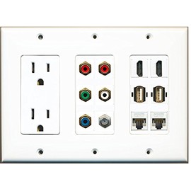 RiteAV 2 HDMI 2 USB 2 Cat5e Ethernet Component (5 x RCA RGB + Stereo) 1 Coax Cable TV 3 Gang Wall Plate