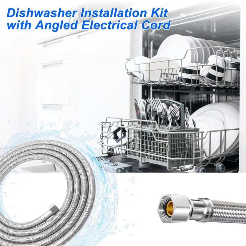 Dishwasher Installation Kit - 6 FT Stainless Steel Dishwasher Hose