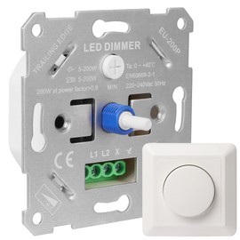 URing Dimmer Switch LED Dimmer 230 V Dimmer Switch for Dimmable LEDs/Halogen 5-200 W Dimmer for LED Lamps, Flush-Mounted Light Switch, Dimmable Rotary Dimmer with White Cover Plate, Without Clamping