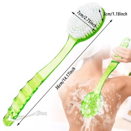 AIMALL 3 PCS Plastic Bath Brushes (Red, Green, Blue) with 14-Inch Long Handle - Gentle Exfoliating Body Scrubber for Shower and Bath