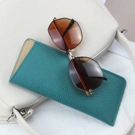 Genuine Leather/Suede Portable Sunglasses Case For Men Women, Slip on Unisex Eye Glasses Pouch Case Traveling (Tiffany Blue-litchi leather)