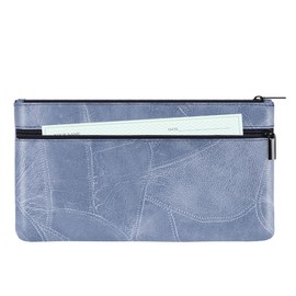 HAUTOCO Money Bag with Zipper PU Leather Textured Money Pouch 280mm x 155mm Cash Bags for Banking Dual Pockets Cash Envelopes Wallet for Passport Coin Bills Cosmetics, Pale Blue