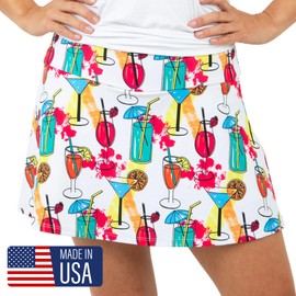 Queen of the Court | Cocktails on The Court Tennis Skirt (XS) | Pickleball Skort (as1, Alpha, x_s, Regular, Regular, XS 2-4) White