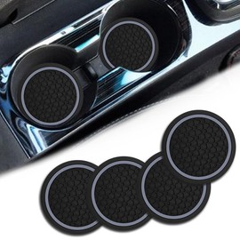 4PCS Car Cup Holder Coasters, Dustproof Automotive Interior Accessories Mat,2.75 Inch Non-Slip Insert Water Bottle Holder Pads, Universal for Vehicles, Trucks, RVs and More (Black/Gray)