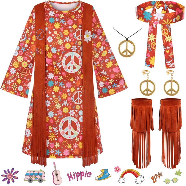 Gorkonpy Hippie Costume for Girls Kids 70s 60s Costume Outfits