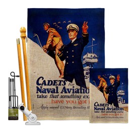 Navy Cadets for Naval Aviation Burlap Garden House Flags Kit Armed Forces USN Seabee United State American Military Veteran Retire Small Decorative Gift Yard Banner Double-Sided Made In USA 28 X 40