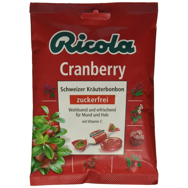 Ricola Cranberry Sweets without Sugar, 75 g, Pack of 9