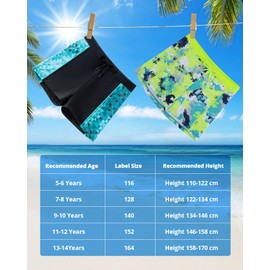 BeLikeFish Boys Swimming Trunks 5-14 Years - Quick Dry Swim Trunks with Inner Lining & Drawstring, Black-cyan grid, 13 - 14 years