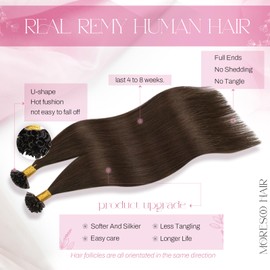 Moresoo Brown Hair Extensions U Tip Dark Brown Hot Fusion Remy Human Hair Extensions Straight Keratin Hair Extensions Human Hair 16in 50g/50s