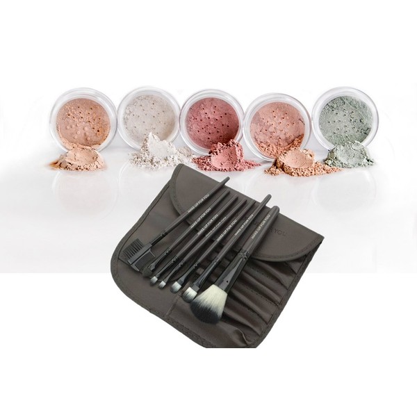 5pc KIT w/BRUSH SET (EBONY) Foundation Concealer Blush Corrector Bare