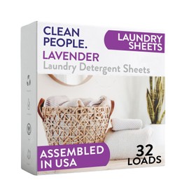 The Clean People Laundry Detergent Sheets - Laundry Soap - Ultra Concentrated, Recyclable Packaging, Stain Fighting - Lavender, 32 Pack