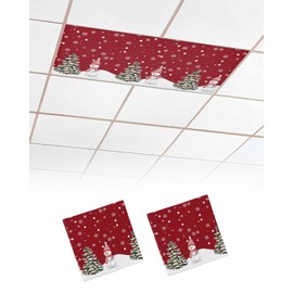 JasmineM Christmas Holly Tree Snowman 2 Pack 4 x 2 Feet Fluorescent Light Covers for Ceiling Lights Classroom, Magnetic Light Covers Filter for Office School Drop Lamp Home Decor, Xmas Snow Red