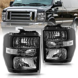BRYGHT Headlight Assembly Fit for [Aero Style] 2008-2014 Ford E150 E250 / 2008-2021 E350 E450 Super Duty 16-21 F650 F750 Replacement Headlamp Black Housing with Clear Reflector