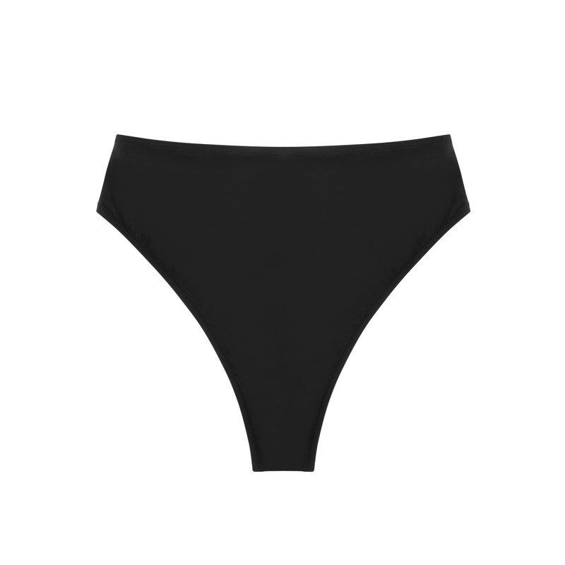 RELLECIGA Women's Black High Waisted High Cut Thong Bikini Bottom