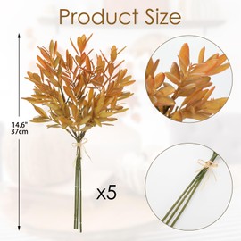 Arborus 5 Stems Artificial Fall Greenery – 14.6" Olive Leaf Stems for Autumn Floral Arrangements, Thanksgiving Centerpieces, Fall Decor Bouquets, Rustic Orange