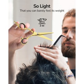 ULG Hair Scissors 6.5 Inch Hairdressing Hair Scissors, Salon Razor Blade Hair Cutting Scissors, Japanese Stainless Steel Hair Cutting Scissors with Removable Finger Gold