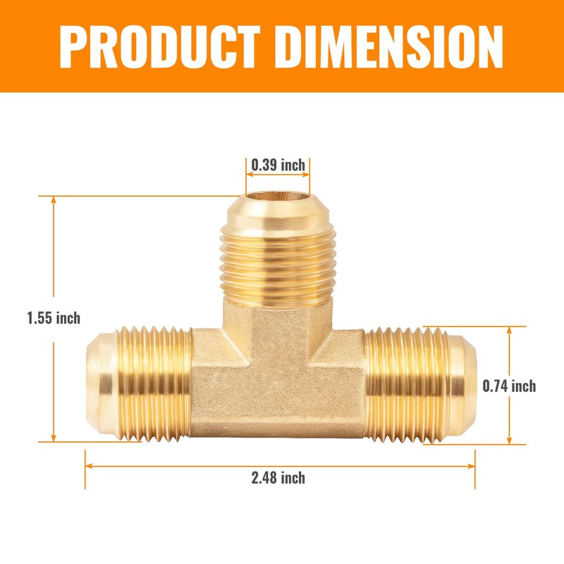 SUNGATOR 1/2 Inch Flare Propane Tee Fittings, Brass 1/2" Male