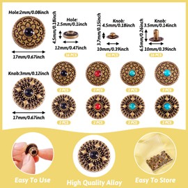 PandaHall 16 Sets Turquoise Quick Rivets Press Studs Antique Bronze Leather Button Decorative Rivets for Purse Handbag Shoes Leather Craft Clothing Belt
