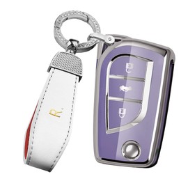 ontto 3-Button Key Fob Cover Compatible with Toyota Flip Folding Remote,Soft TPU Key Shell for Collara Yaris Camry RAV4 Verso Auris Purple
