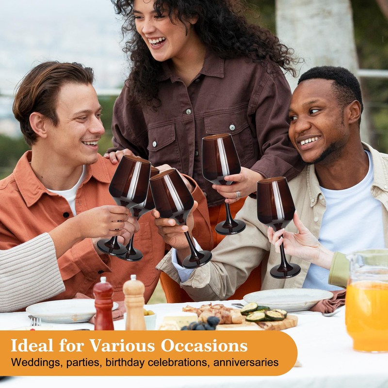 GLAZVIA Brown Wine Glasses Set of 6-14oz Long Stem Wine