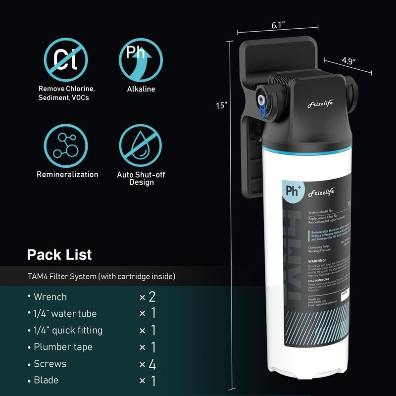 Frizzlife TAM4 Under Sink Inline Water Filter - Alkaline PH+