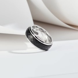 King Will - Anillo giratorio de acero inoxidable de 8 mm, color negro y plateado, anillo de ansiedad para hombres, llave griega cepillada, patrón vikingo, números romanos, anillo para aliviar el