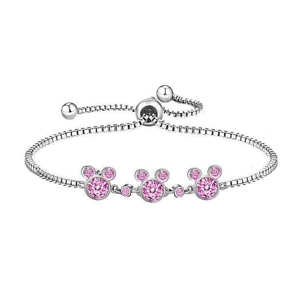 Kaguyo Silver Bracelets for women, Mouse Crystal Bracelets,Clear Amethyst Pink