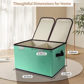 Tcbelosion Foldable Fabric Storage Box, 16.5 x 11.8 x 9.8 inches (L x W x H), with Double-Lid & Dividers, Large Organizer for Home, Closet, Office(Green, 1 Pack)