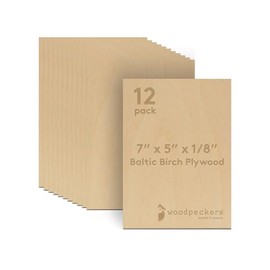 Baltic Birch Plywood, 3 mm 1/8 Craft Wood, B/BB Grade Baltic Birch Sheets, Stronger Than Basswood Sheets, Perfect for Laser, CNC Cutting and Wood Burning, by Woodpeckers (12, 5" x 7", 1/8" Thick)