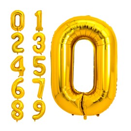 PIGETALE 40 Inch Gold Large Numbers Balloons 0-9, Big Size Giant Jumbo Number 0 Digit Foil Mylar Helium Balloons for Women Girls Birthday Party Supplies Anniversary Events Celebration Decorations