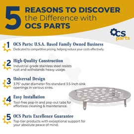 OCS Parts Stainless Steel Flat Strainer for Standard 3-1/2" Drains | Replacement Sink Drain Strainer for Home and Commercial Kitchens, Restaurants, Floor Drains, and Dish Sinks (2-Pack)