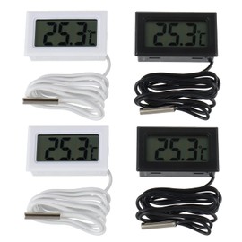 BOJACK 4 Pcs Fridge Thermometer Digital LCD Thermometer with Waterproof Probe for Refrigerator Freezer Aquarium Embedded Thermo-hygrometer (Pack of 2 Black and 2 White)