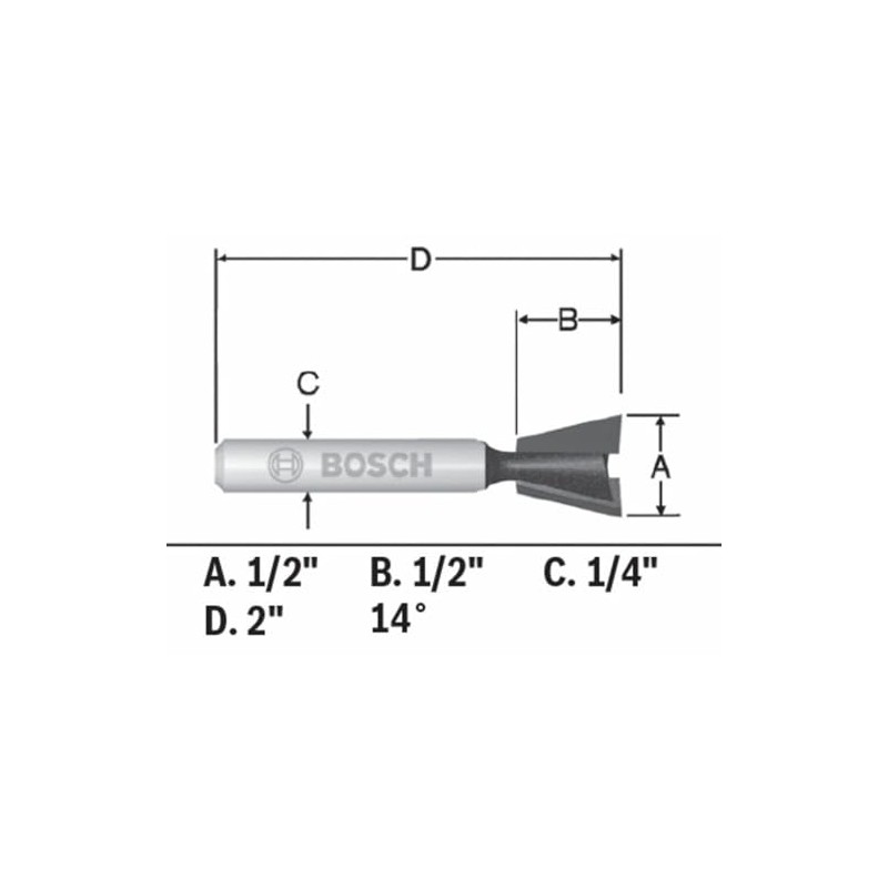 Bosch 84703MC 14° x 1/2 in. Carbide-Tipped Dovetail Router Bit