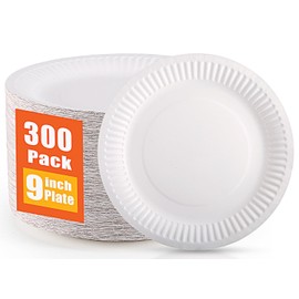 IJRPLM 300 Count White Paper Plates,9 Inch Uncoated Paper Plates, Disposable Plates, Decorative Party Plates Paper Plate Bulk for Crafts BBQ Party