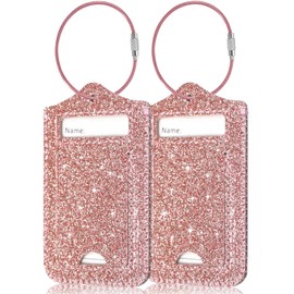 [2 Pack]Luggage Tags, ACdream Leather Case Luggage Bag Tags Travel Tags, (Glitter-Rose-Gold)