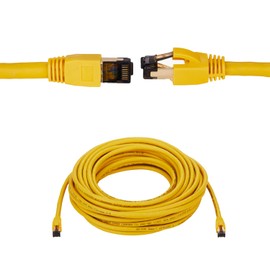 SATMAXIMUM Cat8 SFTP Ethernet Patch Cable 26AWG, Pure Copper, Shielded, Fluke Tested, High-Speed 40Gbps Data Transfer, 2000MHz Bandwidth, for Servers, Gaming, and Networking Yellow (50FT)