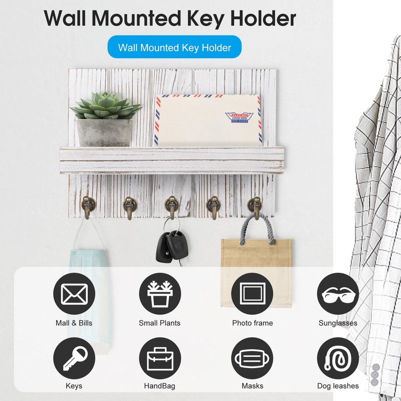 Kldgris Wall Keychain, Wall Keyring, Entrance Key Holder, Multi-Function Wooden
