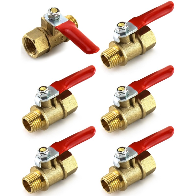 QWORK Ball Valve, 6 Pack 1/4" Heavy Duty Brass Ball