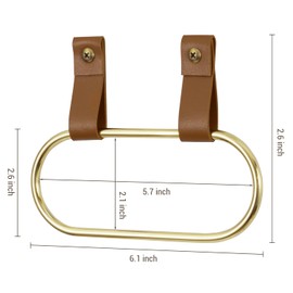 MyGift 6 Inch Modern Hand Towel Hanger with Brass Tone Metal Oval Ring and Brown Leatherette Straps, Wall Mounted Holder for Guest Bathroom Hand Towels
