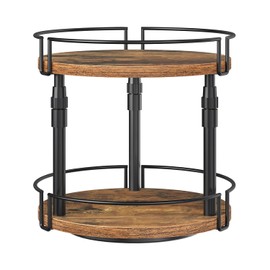 HOOBRO Spice Rack, Kitchen Rack, 2-Tier Height Adjustable, Rotating Spice Rack, Kitchen Organiser, Spice Holder, for Kitchen Countertop, Cabinet, Dining Table, Rustic Brown EBF05TL01