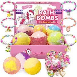 Unicorn Bath Bombs with Surprise Inside for Kids Girls, 6 Kids Bath Bombs with Jewelry Inside, Natural Bubble Bath Set for Skin Moisturizing, Birthday Christmas Easter Gifts for 4 5 6 7 8 Year Old