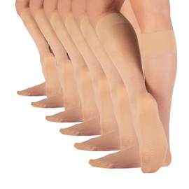 CALZITALY 6 Pairs of Knee Socks with Microfibre Massage Sole, Black, Skin Colour, Blue, 20 Denier, Made in Italy (One Size, Beige)