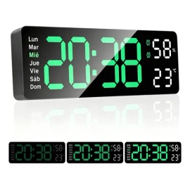 Reloj De Pared Digital Con Termómetro, Alarmas Y Calendario                                                                                           