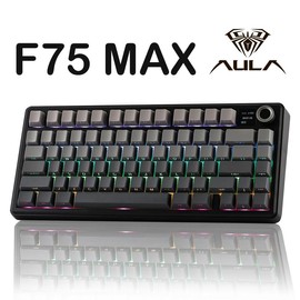 Aula F75 MAX Wireless Mechanical Keyboard with TFT Screen and Knob+Mix 1.8m Coiled Keyboard Cable, USB C to USB A TPU Cable for Mechanical Gaming Keyboard - Color: Gradient Gray
