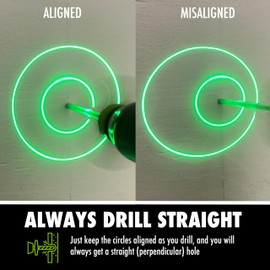 BullseyeBore Core CG1-100 Drill Guide for Straight Holes - Magnetic Drill Attachment with High Vis Green Laser for Visual Worksurface Alignment - Compatible with Common bits from 2” to 5”